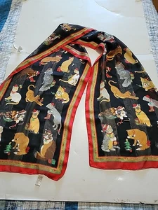 Weihnachten Katze Print Schal Polyester Stoff Rechteck - Bild 1 von 5