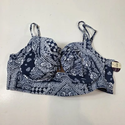 Top de natación Lane Bryant Cacique Balconette 44DD con aros azul paisley Foto 1 de 4