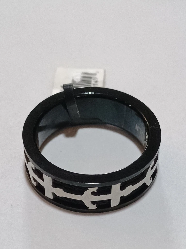 Black INOX Stainless Steel Anchor Ring Band – Nautical Design,Size 12 - Image 1 of 4