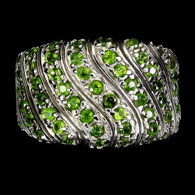 Anillo de plata de ley 925 redondo cromo diopsido piedras preciosas naturales joyería talla 8 Foto 1 de 4