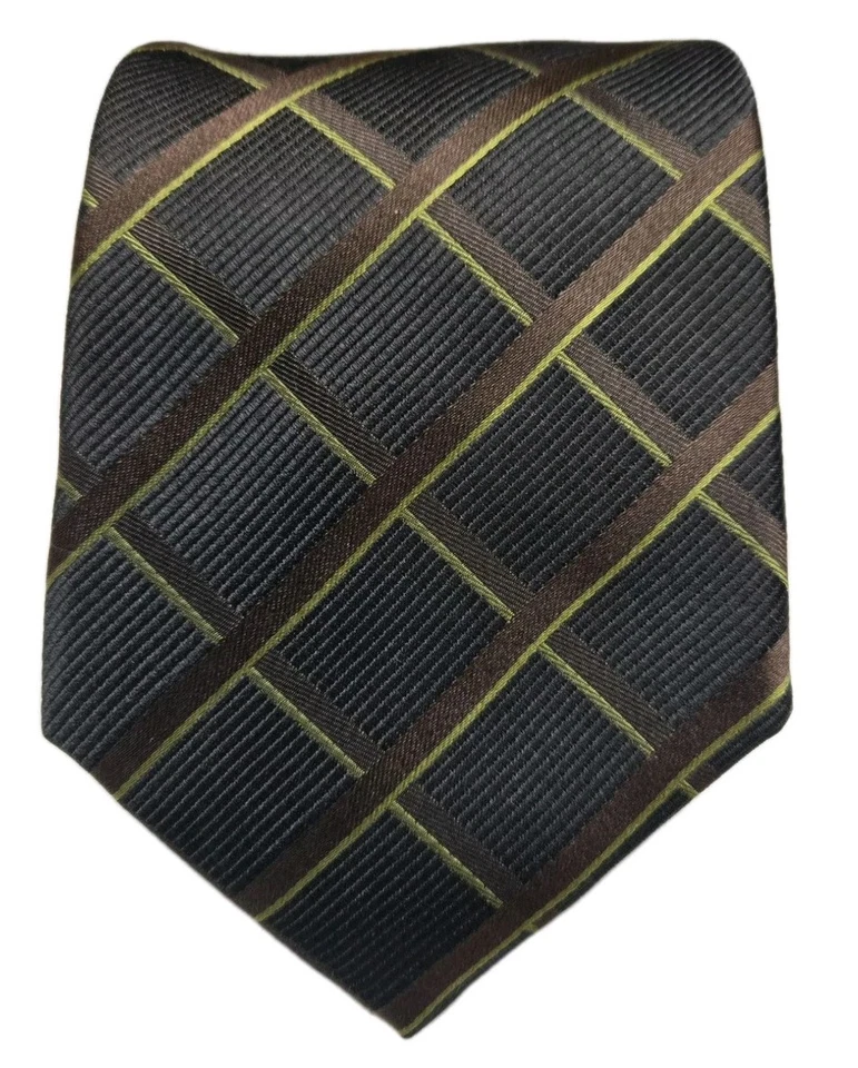 Sulka Handmade Textured Silk Tie Chocolate Brown w/Green Stripes 58.5" x 3 7/8" - Image 1 of 4