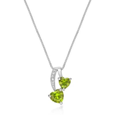 Sterling Silver 18"Chain Necklace w/ 1.20 Ct Heart Green Peridot Diamond Pendant - Image 1 of 4
