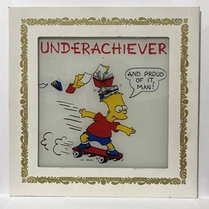 Vintage 1990's Simpsons Bart Simpson 6" x 6" Carnival Fair Prize Glass Picture - Picture 1 of 1