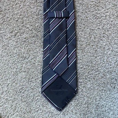Corbata de seda para hombre ERMENEGILDO ZEGNA ***** ITALIA de lujo a rayas gris/púrpura usada en excelente estado Foto 1 de 4
