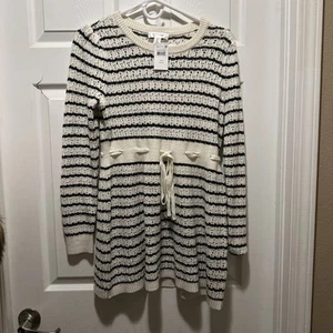 NWT Motherhood Maternity Ruched Babydoll Sweater | Black & Ivory | Large - Picture 1 of 9