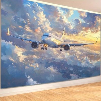 Tapiz de avión boho vintage decoración colgante de pared - diseño de paisaje geométrico con Foto 1 de 4