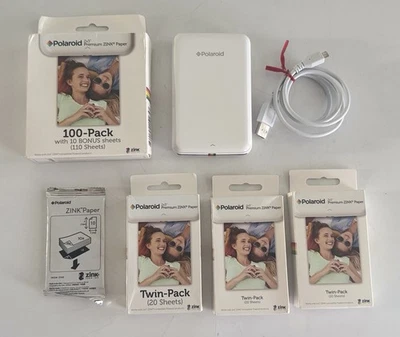 Polaroid Mini Printer POLMP01W White + 180 ZINK Paper Sheets Bundle - Image 1 of 4