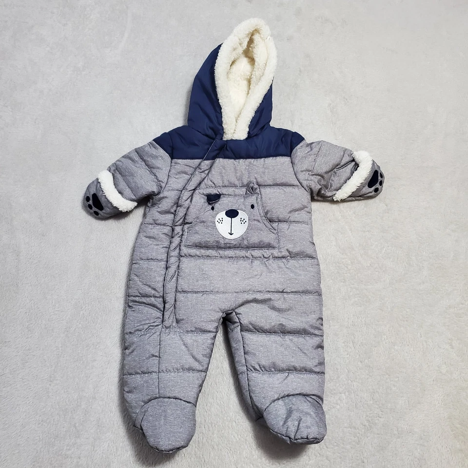 Roupa externa Rothschild Snowsuit bebê 3/6 M infantil azul animal pé com capuz carrinho - Imagem 1 de 4
