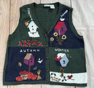 Vintage Sweater Vest XXL KNIT 4 Seasons Buttons Cottagecore 90s 2xl Capacity - Picture 1 of 6