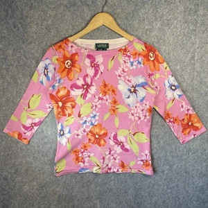 Lauren Ralph Lauren Women's Silk Blend Pink Floral 3/4 Sleeve Top Size S - Picture 1 of 13
