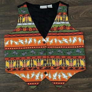 Basic Editions Vintage Halloween Teacher Vest Ghost Cat Witch Pumpkin Large - Picture 1 of 8