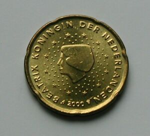 2000 NETHERLANDS Queen Beatrix Coin - 20 Euro Cent - AU+ toned-lustre
