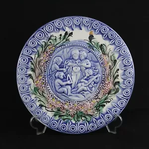 Plato de Pared Decorativo MAYOLICA Querubines Frances Barbotine Vintage 💝 - Imagen 1 de 5