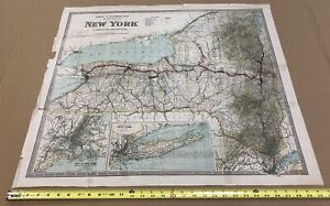 Antique Original 1916 Canal and Railroad Map of the State of New York J. B. Lyon