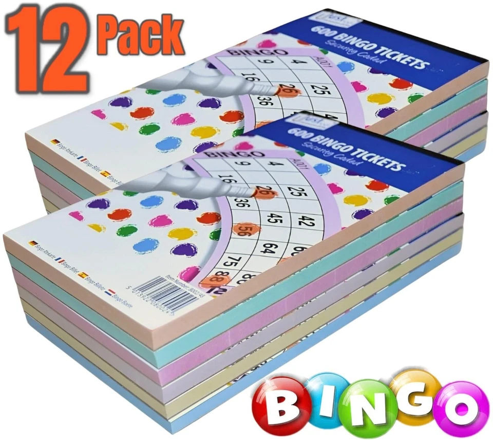PSO Jumbo Bingo Book Pad 600 Games Coded Tickets 6 to View Various Colours- 12 Pack