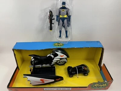 x2 lot DC Retro Batman Classic Batcycle w/ Side Car Vehicles 2022 McFarlane Toys - Image 1 of 4