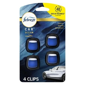 Febreze Car Vent Clip Air Freshener Ocean Drive Waterlily Ginger Pack of 4 - Picture 1 of 7