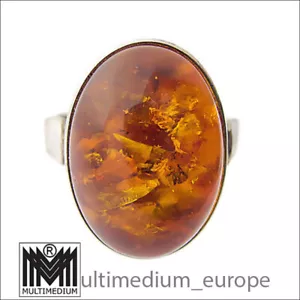 Fischland Bernstein Silber Ring 60er Jahre Fisch silver amber 60s 835 - Bild 1 von 4