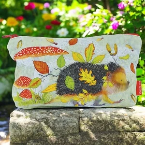ZIPPED POUCH 'Hedgehog' DESIGN By Emma Ball Super Colourful Useful Storage Bag - Picture 1 of 4