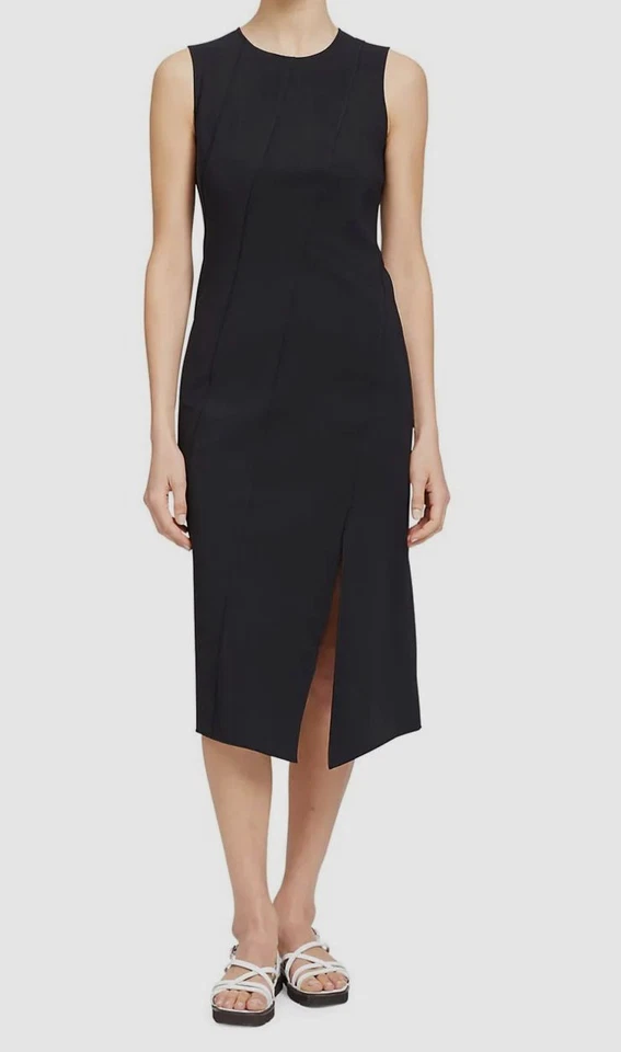Theory Women's Black Bias Sleeveless Round Neck Sheath Dress Petite Size P