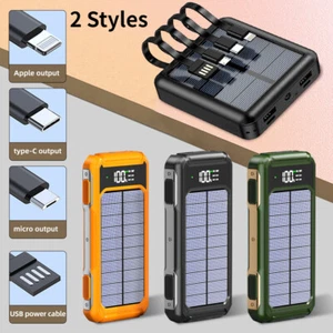 40000mAh Solar Power Bank LCD LED 2 USB Built in 4 Cables Portable Phone Charger - Picture 1 of 24