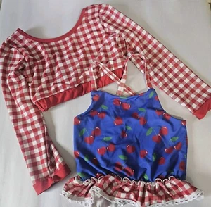 Sugar Bee Clothing Co Red Blue White Gingham Cherry Ruffle Swim Tops Girls 8-10 - Picture 1 of 10
