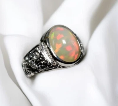 Anillo Art Deco de ópalo de fuego para hombre y mujer plata 925 ópalo natural real banda unisex Foto 1 de 4