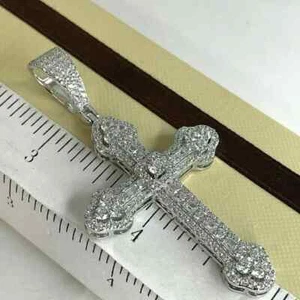 2CT Round Cut Lab Created Diamond Cross Men's Pendant 14K White Gold Finish - Picture 1 of 4