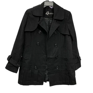 L Vintage Guess Womens Pea Coat Double Breasted Black Wool Blend Jacket - Picture 1 of 15