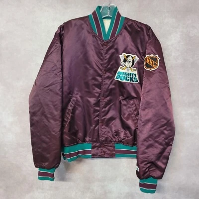 Rare Vintage 90s Starter NHL Mighty Ducks Satin Bomber Jacket Mens M Disney - Image 1 of 4