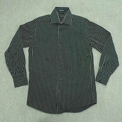 Camisa de Vestir J Ferrar Abotonada Manga Larga Hombre 15 32/33 Negro Marrón Rayas Foto 1 de 4