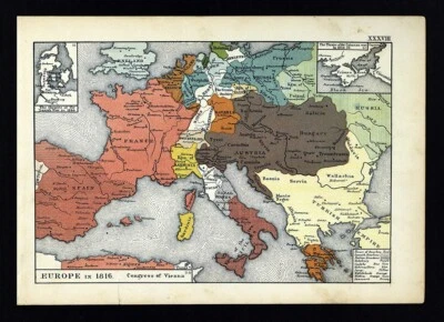 Mapa Labberton 1873 Europa 1816 Congreso de Viena Guerra Danesa 1864 Guerra de Crimea 1854 Foto 1 de 3