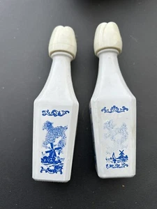 2 Vandermint Liqueur Bottles Decorative Windmills Delft Blue Milk Glass Holland - Picture 1 of 4