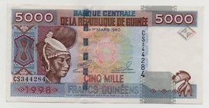 GUINEA 5000 FRANCS 1998 PICK 38 LOOK SCANS - Picture 1 of 2