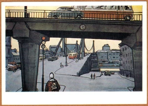 A.Shmarinov 1968 Russian postcard KRYMSKY BRIDGE MOSCOW Cars Buses People - Picture 1 of 2