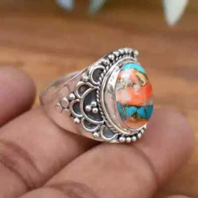 Natural Oyster Turquoise Gemstone 925 Silver Designer Woman Ring All Size R228 - Image 1 of 4