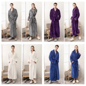 Mens Womens Fleece Waffle Long Bath Robe Luxury Lightweight Dressing Gown Robe - Picture 1 of 14