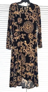 ABITO lungo Donna Morgan nero barocco scorrimento increspato lato 12 maglia manica lunga - Foto 1 di 8