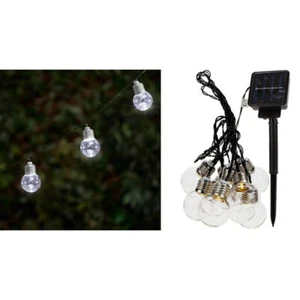 LED White Retro Bulb Solar String Lights - Outdoor Fairy Garden Hanging - Picture 1 of 2