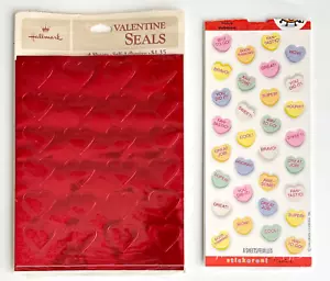2 Vtg Hallmark Valentine's Sticker Sheets Metallic & Conversation Hearts HTF - Picture 1 of 4