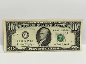 $10 Dollar Bill Note 1990 series Small face New York B 28816876 C - Picture 1 of 4