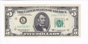 1963 $5 Federal Reserve Star Note, Fr #1967 (Unc) (S34537) - Picture 1 of 2