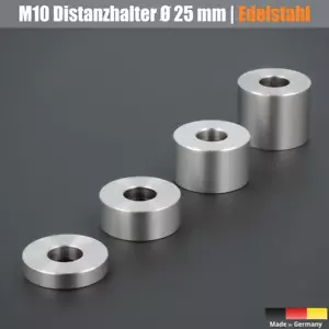 1-50x Distanzhülsen Edelstahl Ø25mm L-Ø:10,2mm Abstandhalter Distanzbuchsen M10 - Bild 1 von 9