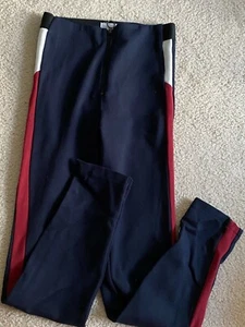 Zara Girls Navy Leggings Zip Waist Stretch Ponte Skinny Side Stripe Size 11-12Y - Picture 1 of 6