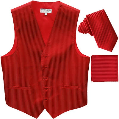 New Men's Formal Vest Tuxedo Waistcoat_2.5" necktie set striped wedding red prom - Image 1 of 4