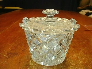 Antique 19th C. Anglo Irish Heavy Cut Glass Cvd Jar in Lace Cross Hatch Pattern - Picture 1 of 7