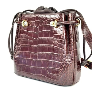 Bally Crocodile Embossed Leather Cross Body Shoulder Bag Bordeaux Authentic - Picture 1 of 13
