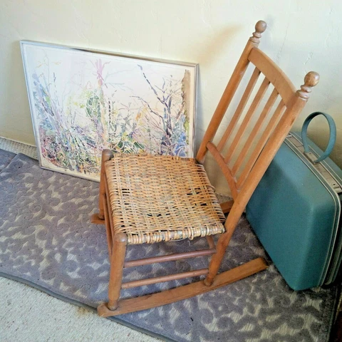Antique Child Size Rocking Chair Ladder Back Shaker Woven Shipping Available $$ Cover