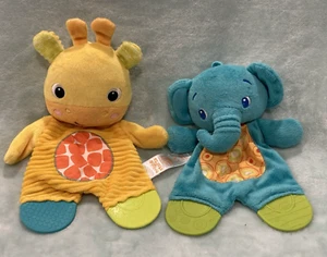 Bright Starts Yellow Giraffe & Blue Elephant Teether Crinkle Toy Security Lovey - Picture 1 of 11