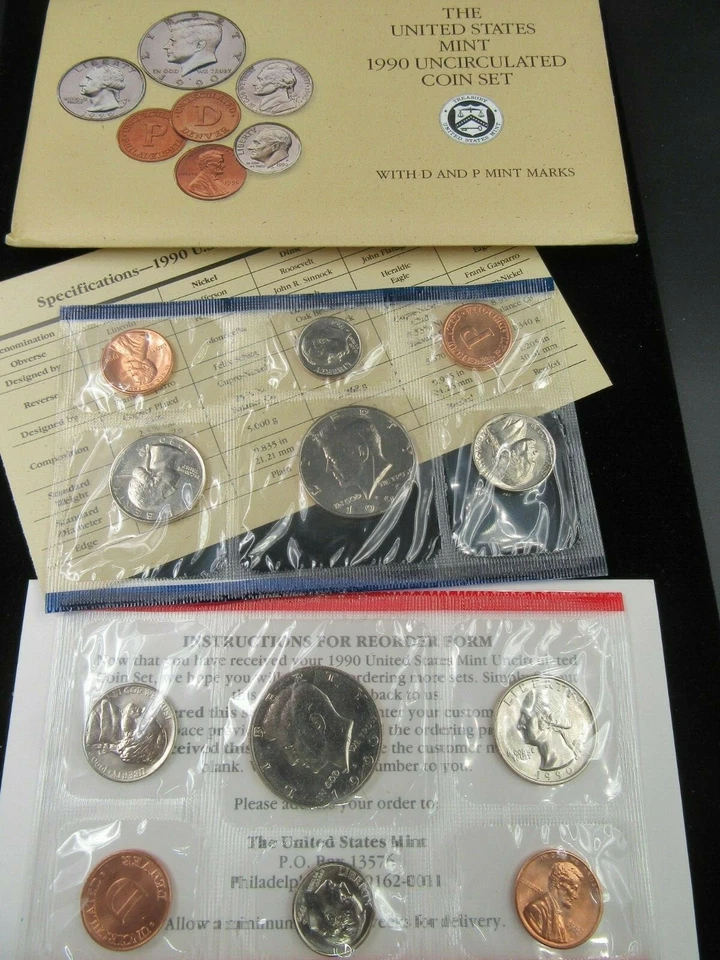 1990 US Coin Mint Set Flatpack 10 Coins 2 Kennedy Half Dollars Free Shipping  - Image 1 of 1